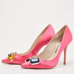 Pre Owned Sophia Webster Hot Pink Satin Lola Gem Pointed Toe Pumps Size 39.5