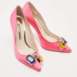 Pre Owned Sophia Webster Hot Pink Satin Lola Gem Pointed Toe Pumps Size 39.5