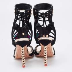 Pre Owned Sophia Webster Black Suede Pom Pom Ankle Strap Sandals Size 36