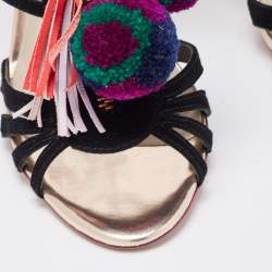 Pre Owned Sophia Webster Black Suede Pom Pom Ankle Strap Sandals Size 36