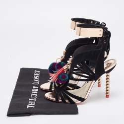Pre Owned Sophia Webster Black Suede Pom Pom Ankle Strap Sandals Size 36