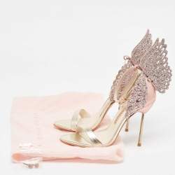 Sophia Webster Gold/Pink Leather and Glitter Chiara Ankle Strap Sandals Size 36