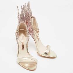 Sophia Webster Gold/Pink Leather and Glitter Chiara Ankle Strap Sandals Size 36