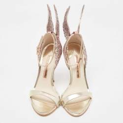 Sophia Webster Gold/Pink Leather and Glitter Chiara Ankle Strap Sandals Size 36