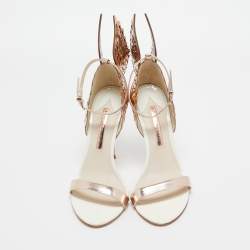 Pre Owned Sophia Webster Gold/White  Leather Evangeline Ankle Strap Sandals Size 40.5