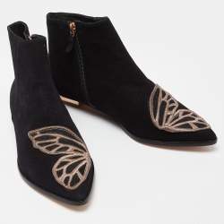 Pre Owned Sophia Webster Black Suede Karina Butterfly Ankle Boots Size 39