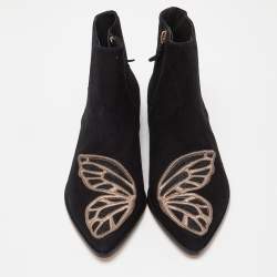 Pre Owned Sophia Webster Black Suede Karina Butterfly Ankle Boots Size 39