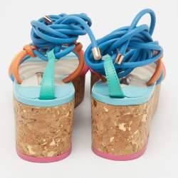 Sophia Webster Multicolor Leather Cork Platform Ankle Tie Sandals Size 36.5