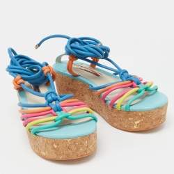 Sophia Webster Multicolor Leather Cork Platform Ankle Tie Sandals Size 36.5