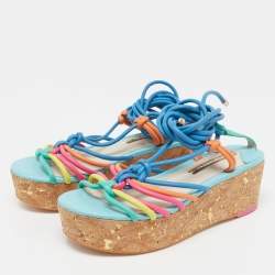Sophia Webster Multicolor Leather Cork Platform Ankle Tie Sandals Size 36.5