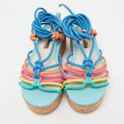 Sophia Webster Multicolor Leather Cork Platform Ankle Tie Sandals Size 36.5