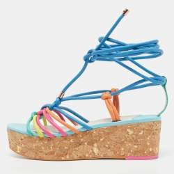 Sophia Webster Multicolor Leather Cork Platform Ankle Tie Sandals Size 36.5