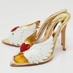 Pre Owned Sophia Webster White Leather and PVC Wing Embellished Mules Size 37.5