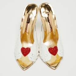 Pre Owned Sophia Webster White Leather and PVC Wing Embellished Mules Size 37.5