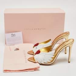 Pre Owned Sophia Webster White Leather and PVC Wing Embellished Mules Size 37.5