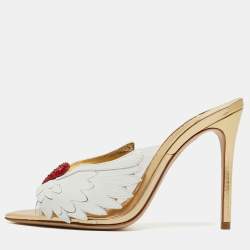 Pre Owned Sophia Webster White Leather and PVC Wing Embellished Mules Size 37.5