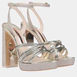 Pre Owned Sophia Webster Metallic Glitter and Suede Sandals 40