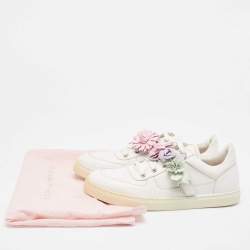 Sophia Webster White Leather  Flower Embellished Low Top Sneakers  Size 42