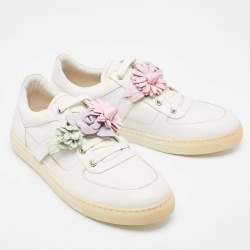 Sophia Webster White Leather  Flower Embellished Low Top Sneakers  Size 42