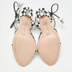 Pre Owned Sophia Webster White/Black Checkered Leather Poppy Sandals Size 35.5
