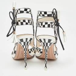 Pre Owned Sophia Webster White/Black Checkered Leather Poppy Sandals Size 35.5