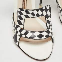 Pre Owned Sophia Webster White/Black Checkered Leather Poppy Sandals Size 35.5