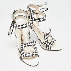 Pre Owned Sophia Webster White/Black Checkered Leather Poppy Sandals Size 35.5