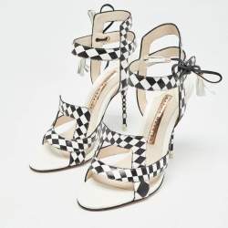 Pre Owned Sophia Webster White/Black Checkered Leather Poppy Sandals Size 35.5