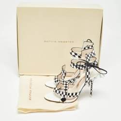Pre Owned Sophia Webster White/Black Checkered Leather Poppy Sandals Size 35.5