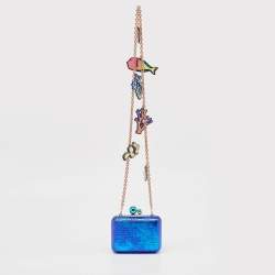Sophia Webster Metallic Blue Foil Leather The Vivi Sea Life Chain Clutch