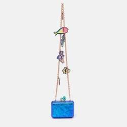 Sophia Webster Metallic Blue Foil Leather The Vivi Sea Life Chain Clutch