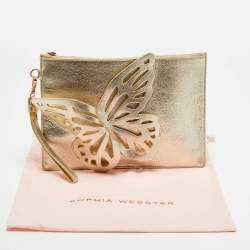 Pre Owned Sophia Webster Butterfly Gold Leather Wristlet Pouch