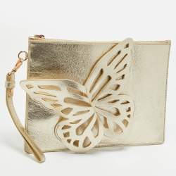 Pre Owned Sophia Webster Butterfly Gold Leather Wristlet Pouch