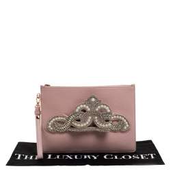 Pre Owned Sophia Webster Powder Pink Leather Flowwy Royalty Wristlet Clutch