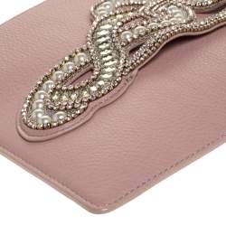 Pre Owned Sophia Webster Powder Pink Leather Flowwy Royalty Wristlet Clutch