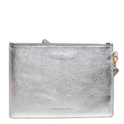Sophia Webster Metallic Silver Leather Butterfly Wristlet Pouch