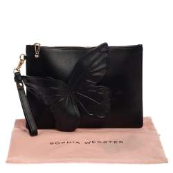 Pre Owned Sophia Webster Black Leather Butterfly Wristlet Clutch