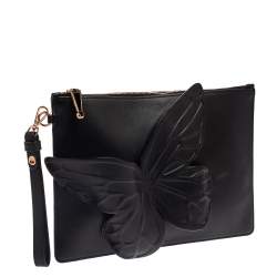 Pre Owned Sophia Webster Black Leather Butterfly Wristlet Clutch