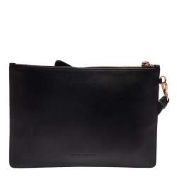Pre Owned Sophia Webster Black Leather Butterfly Wristlet Clutch