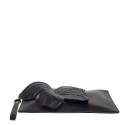 Pre Owned Sophia Webster Black Leather Butterfly Wristlet Clutch