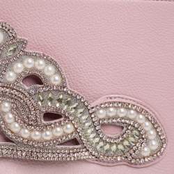 Pre Owned Sophia Webster Powder Pink Leather Flowwy Royalty Wristlet Clutch