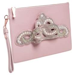 Pre Owned Sophia Webster Powder Pink Leather Flowwy Royalty Wristlet Clutch