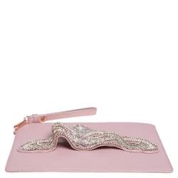 Pre Owned Sophia Webster Powder Pink Leather Flowwy Royalty Wristlet Clutch