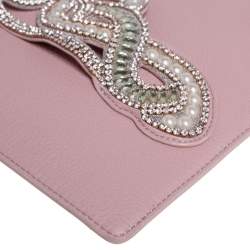 Pre Owned Sophia Webster Powder Pink Leather Flowwy Royalty Wristlet Clutch