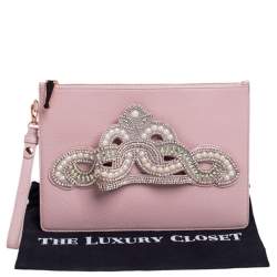 Pre Owned Sophia Webster Powder Pink Leather Flowwy Royalty Wristlet Clutch