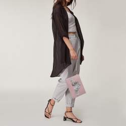 Pre Owned Sophia Webster Powder Pink Leather Flowwy Royalty Wristlet Clutch