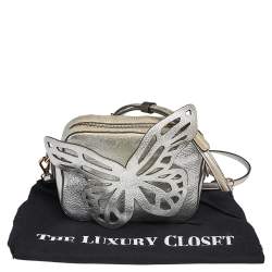 Pre Owned Sophia Webster Silver Leather Flossy Butterfly Camera Crossbody Bag