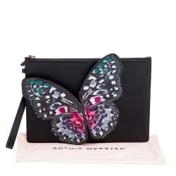 Sophia Webster Black Leather Butterfly Embellished Clutch