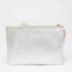 Pre Owned Sophia Webster Metallic Silver Leather Butterfly Wristlet Pouch