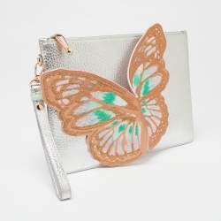 Pre Owned Sophia Webster Metallic Silver Leather Butterfly Wristlet Pouch